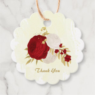 Étiquettes Cadeau Romantique rouge foncé & fleurs blanches or