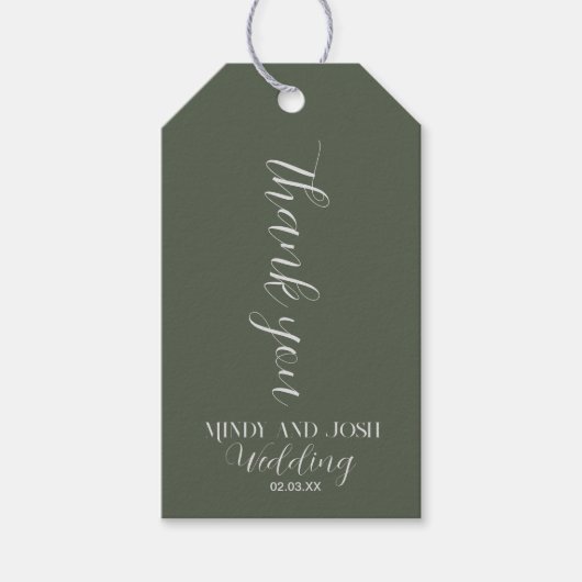 Étiquettes-cadeau Romantique Script Vert Sage Merci Mariage (Devant)