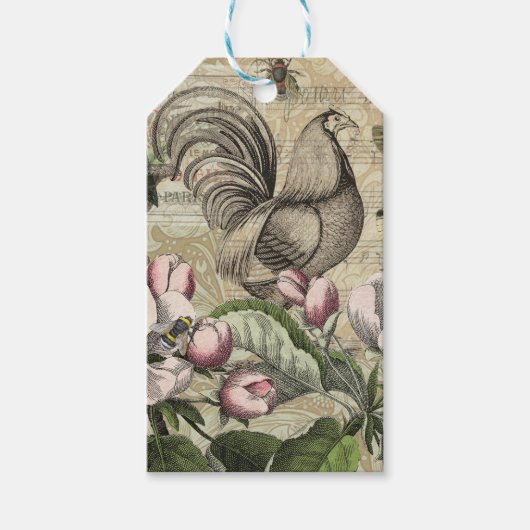 Étiquettes-cadeau Rooster Garden Flower Papillon Art (Devant)