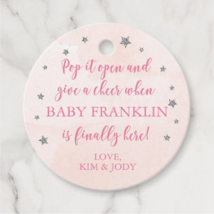 Étiquettes Cadeau Rose & Argent Stars Pop It Open Mini Champagne