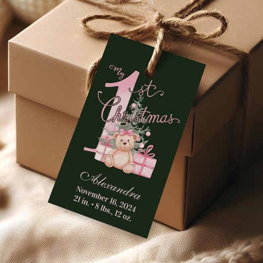 Étiquettes-cadeau Rose Bébé Premier Noël Vert