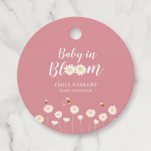 Étiquettes Cadeau Rose Bébé Simple Foncé Bébé En Fleur Douche (Devant)