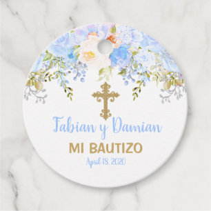 Étiquettes Cadeau Rose Bleu Jardin Dieu Béni Baptême Favoriser