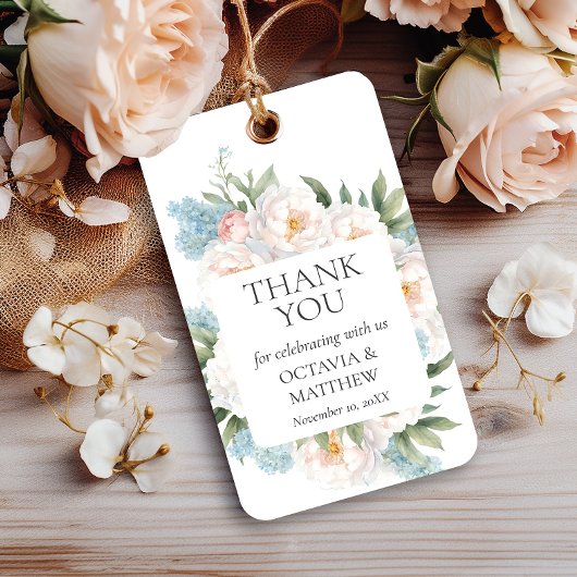 Étiquettes-cadeau ROSE BLEUE DOUX FLEURS MARIAGE Merci
