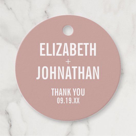 Étiquettes Cadeau Rose Boho simple Typographie Mariage Merci (Devant)