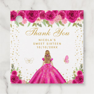 Étiquettes Cadeau Rose Chaude Florale Cheveux Blonds Princesse Sweet