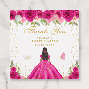 Étiquettes Cadeau Rose Chaude Florale Peau Sombre Princesse Sweet Si