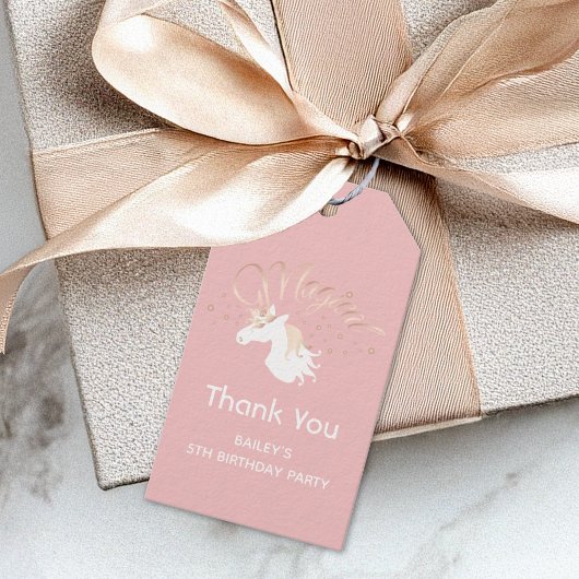 Étiquettes-cadeau Rose clair rose blanc magique Unicorn Merci
