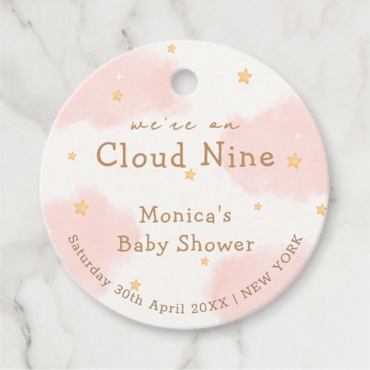 Étiquettes Cadeau Rose Cute Nuage Neuf Fille Douche bébé (Devant)