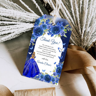 Étiquettes-cadeau Rose d'argent bleu Quinceanera Anniversaire