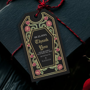 Étiquettes-cadeau Rose de café gothique noir Merci Mariage