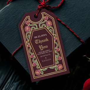Étiquettes-cadeau Rose de café gothique rouge Merci Mariage
