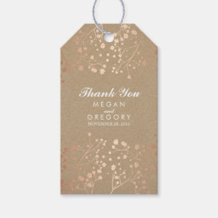Étiquettes-cadeau Rose de respiration pour bébé or et Mariage Brown