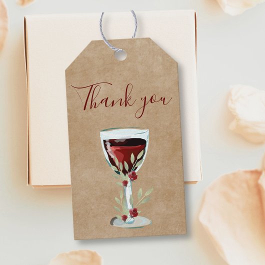 Étiquettes-cadeau Rose de vin rouge rustique Aquarelle Merci