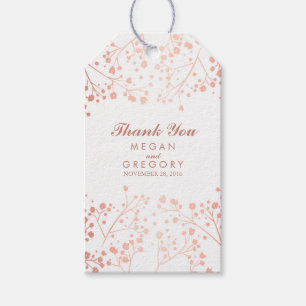 Étiquettes-cadeau Rose du souffle de bébé or et Mariage blanc