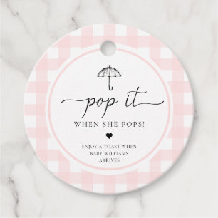 Étiquettes Cadeau Rose En vichy Parapluie Pop-Le Quand Elle Pop