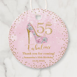 Étiquettes Cadeau Rose et or Cinquante cinq et fabuleux 55e annivers