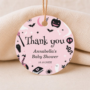 Étiquettes Cadeau Rose Fête Prénatale Halloween Fille Merci