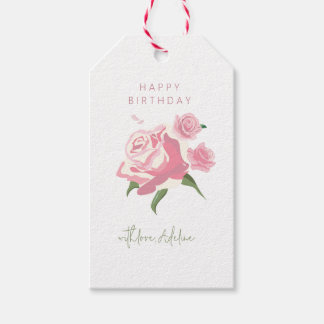 Étiquettes-cadeau Rose Fleur Aquarelle Rose Anniversaire