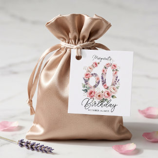 Étiquettes Cadeau Rose florale rose blush aquarelle 60e anniversaire