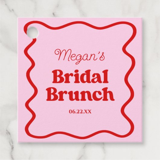 Étiquettes Cadeau Rose Foncé Ondulé Bordure Mariage Brunch (Devant)