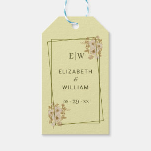 Étiquettes-cadeau Rose Frame – Mariage Monogramme Jaune Céleste