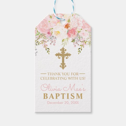 Étiquettes-cadeau Rose Garden Girl Baptism Rose & Gold Favoriser (Devant)