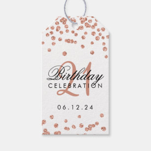 Étiquettes-cadeau Rose Gold 21ème anniversaire Parties scintillant C