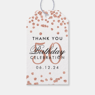 Étiquettes-cadeau Rose Gold 50th Birthday Merci Parties scintillant