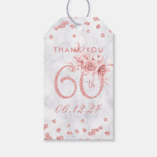 Étiquettes-cadeau Rose Gold 60e anniversaire Merci Glam Marbre