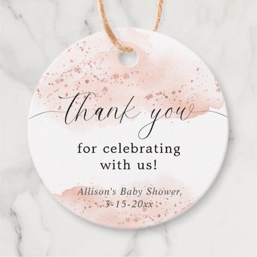 Étiquettes Cadeau Rose gold aquarelle rose blanc merci (Devant)