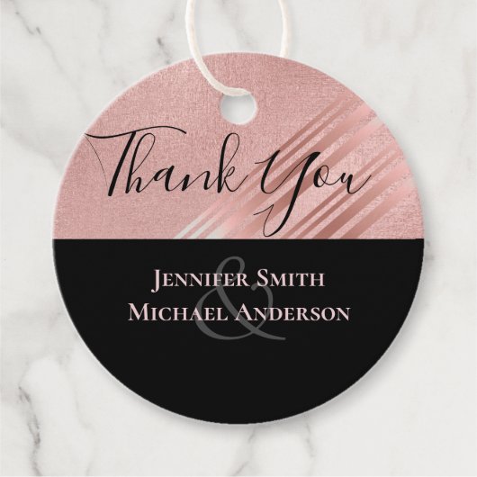 Étiquettes Cadeau Rose Gold Black Parties scintillant Foil Look MARI (Devant)
