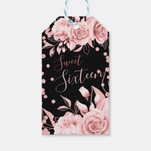 Étiquettes-cadeau Rose Gold Black Sweet 16 Parties scintillant Confe
