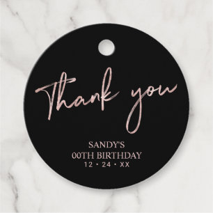 Étiquettes Cadeau Rose Gold Brush Script Anniversaire Merci Fa