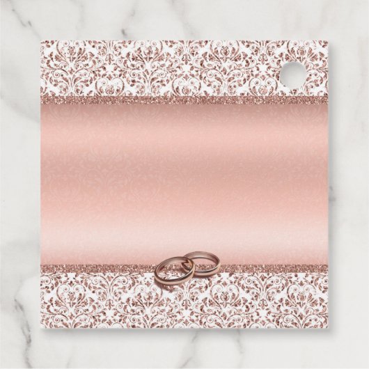 Étiquettes Cadeau Rose Gold Damask Monogramme Mariage Merci (Dos)