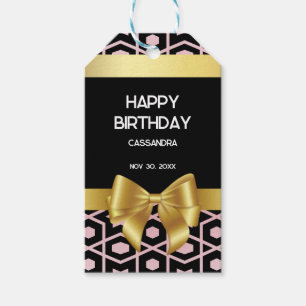 Étiquettes-cadeau Rose Gold Egypte Géométrique Bow or Joyeux anniver