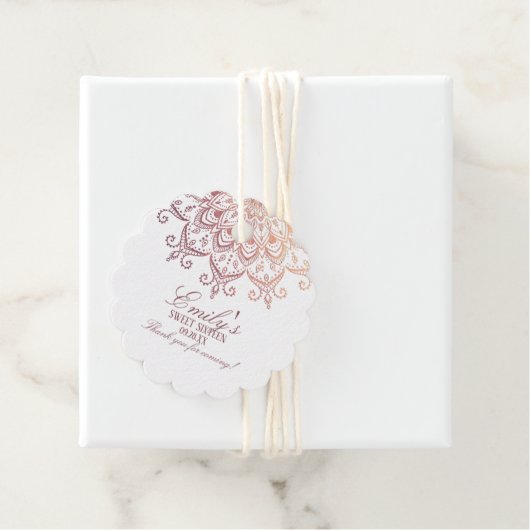 Étiquettes Cadeau Rose Gold Mandala Sweet 16 Merci (En situation)