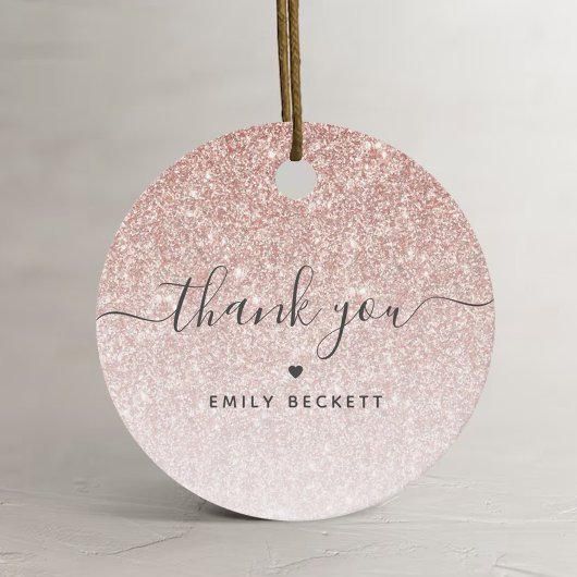 Étiquettes Cadeau Rose Gold Pailleté Élégant Merci