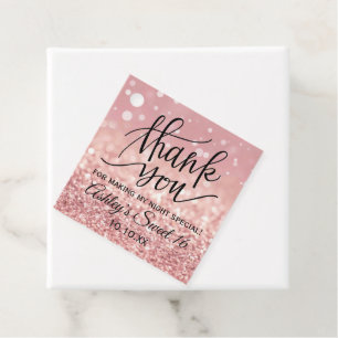 Étiquettes Cadeau Rose Gold Pailleté Élégant Merci Sweet 16