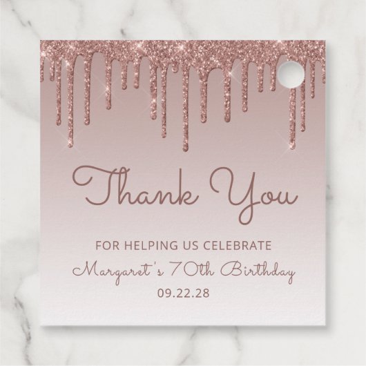 Étiquettes Cadeau Rose Gold Parties scintillant Drip 70th Birthday P (Dos)