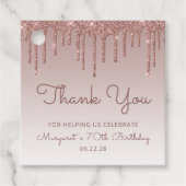 Étiquettes Cadeau Rose Gold Parties scintillant Drip 70th Birthday P (Devant)