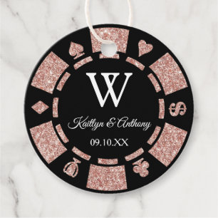 Étiquettes Cadeau Rose Gold Parties scintillant Poker Chip Casino Ma