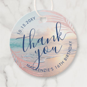 Étiquettes Cadeau Rose Gold Pink Beach Anniversaire Merci