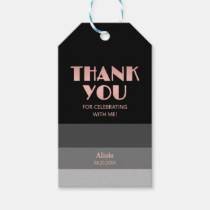 Étiquettes-cadeau Rose Gold Script Black Gris Gris Gris Merci
