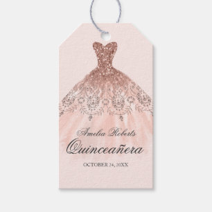 Étiquettes-cadeau Rose Gold Sparkle Robe Quinceanera Tags