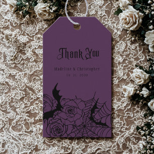 Étiquettes-cadeau Rose gothique Floral Bat Spiderweb Mariage violet