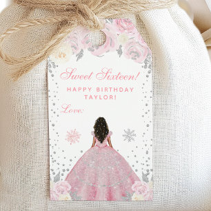 Étiquettes-cadeau Rose Hiver Peau Sombre Princesse Douze Ans