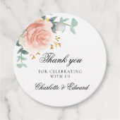 Étiquettes Cadeau rose mariage or vert fleuri merci (Devant)