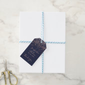 Étiquettes-cadeau Rose or confetti marine bleu script mariage faveur (Avec de laficelle)