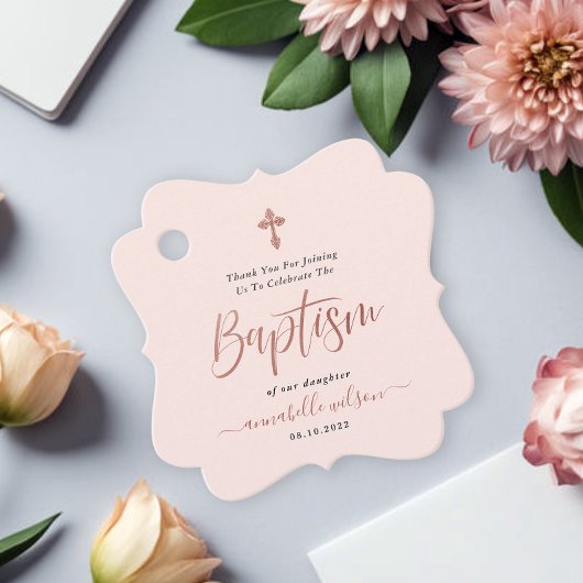 Étiquettes Cadeau Rose Or Et Rose Fille Baptême Merci